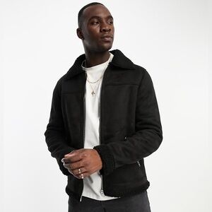 Barneys Original Men’s S Black Faux Shearling Fully Borg Lined Jacket Coat